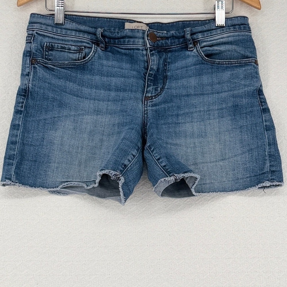 LOFT Womens Medium Wash Raw Hem Denim Shorts Size 4 Blue Mid Rise Casual